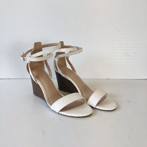 Kelly & Katie Tamra White Wedge Sandals Ankle Strap Heels Women’s Size 8.5